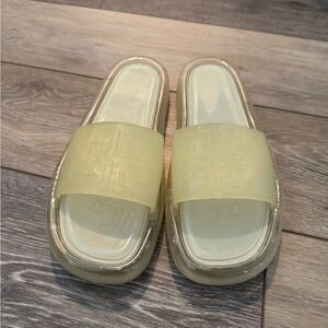 Tory Burch Clear and Ivory Bubble Slides